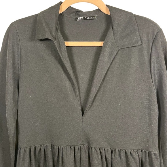 Zara Black Babydoll Dress With Collar - Picture 3 of 8
